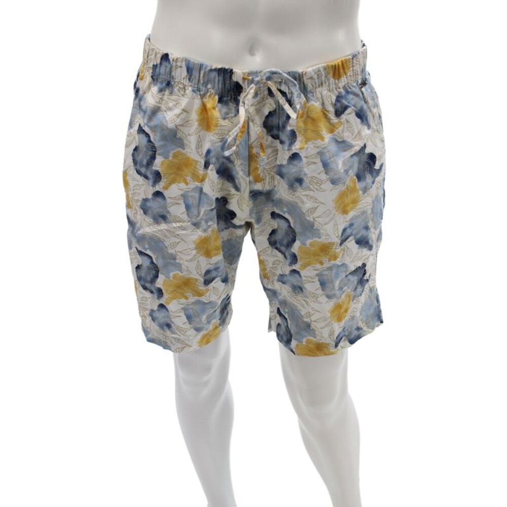 Hanro Mens Bermuda Floral Cotton Drawstring Shorts Blue Size M